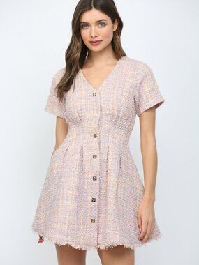 NWT FATE CINCHED WAIST TWEED DRESS